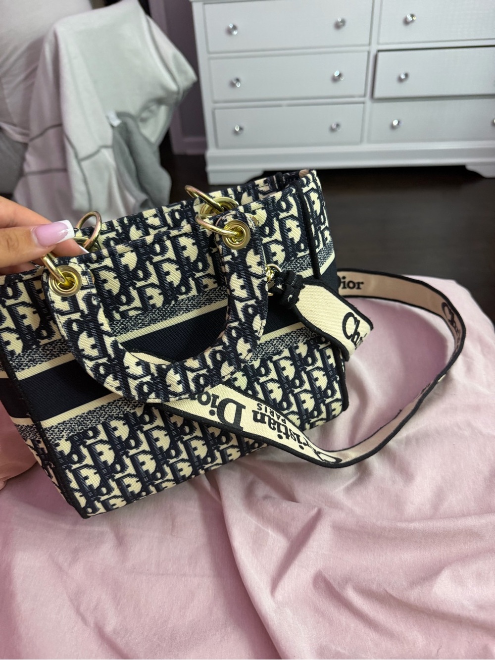 Dior Black & Cream Christian Dior Logo Canvas Tote - Picture 4 of 4